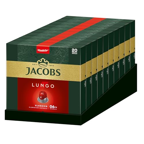 Jacobs Kaffeekapseln Lungo Classico, Intensität 6 von 12, 20 Nespresso®* kompatible Kapseln, 10 x 20 Getränke