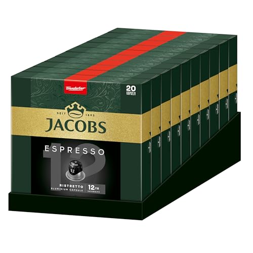 Jacobs Kaffeekapseln Espresso Ristretto, Intensität 12 von 12, 200 Nespresso®* kompatible Kapseln, 10 x 20 Getränke