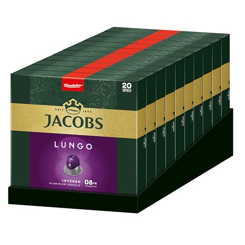 Jacobs Kaffeekapseln Lungo Intenso, Intensität 8 von 12, 200 Nespresso®* kompatible Kapseln, 10 x 20 Getränke